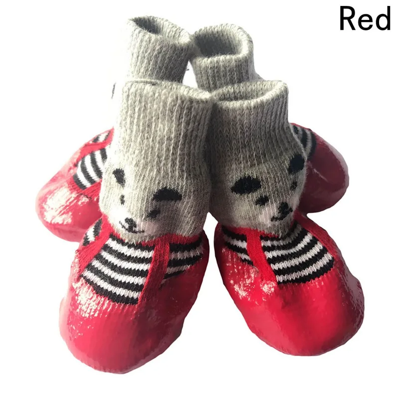 Pet носки под сапоги, Размеры S/M/L Размеры Собаки Кошки Водонепроницаемая обувь на резиновой нескользящей подошве; в виде щенят, 4 шт./компл - Цвет: Red