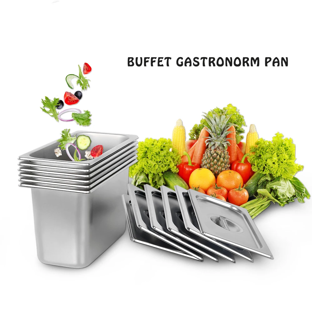 GZZT Buffet GN Pan 6Pcs/Set Stainless Steel 1/2 Gastronorm Pan With Pan Lid American Style 0.6mm Thickness For Canteen