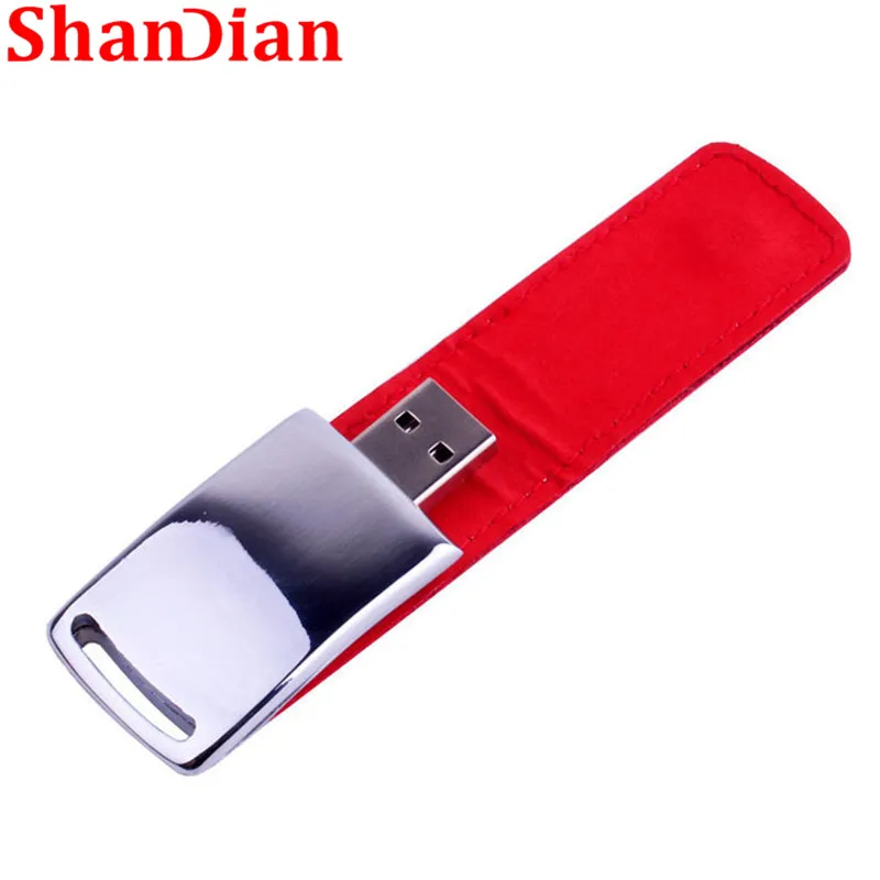 SHANDIAN, натуральная кожа и металлический Брелок, цепочка, USB флеш-накопитель, модный креативный USB 2,0, карта памяти, 64 ГБ, 32 ГБ, флеш-накопитель, ручка