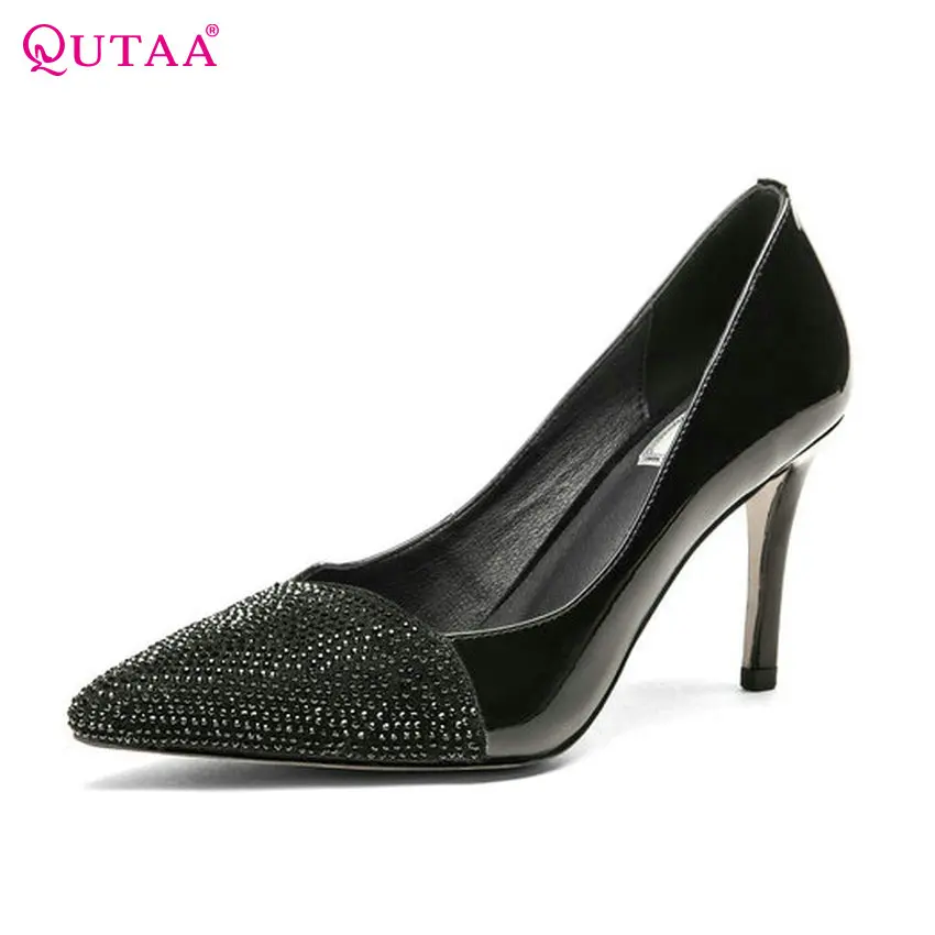 

QUTAA 2018 Women Pumps Patent Leather Fashion Women Shoes Platform Slip on Thin High Heel Wedding Shoes Ladies Pumps Szie 34-39