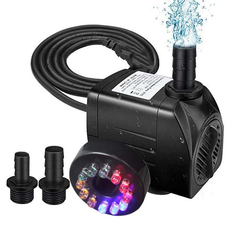

15W LED Light Submersible Water Pump Fountain pump Kit Silent outdoor Hydroponic Aquarium Air Fish Tank Pond pumps