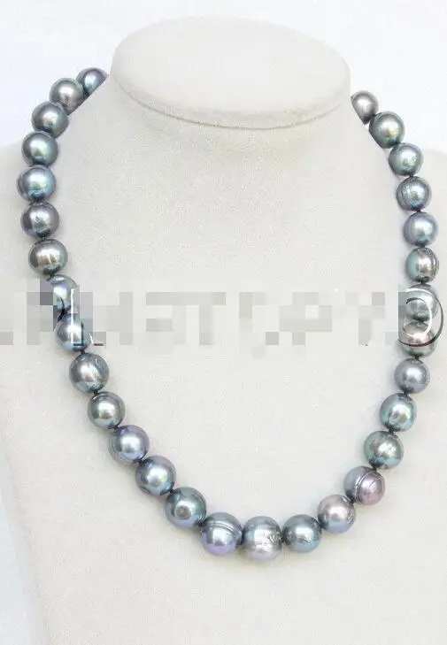 

FREE SHIPPING HOT sell new Style >>>>natural 18" 14mm near round peacock black brown pearl necklace 18KGP clasp