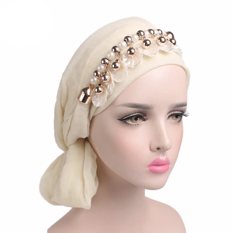 

Pendant Necklace Scarf Tassel Neckerchief Ladies Turban Muslim Women Stone Jewerly Hijab Headscarf Headwrap Cotton Voile