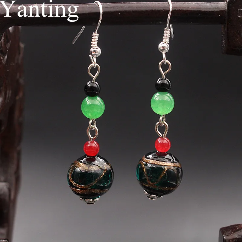 Yanting Ethnic Glass Glazed Beads Dangle Earrings For Women Vintage Handmade With Stones Jewellery Female Brincos 0332 | Украшения и