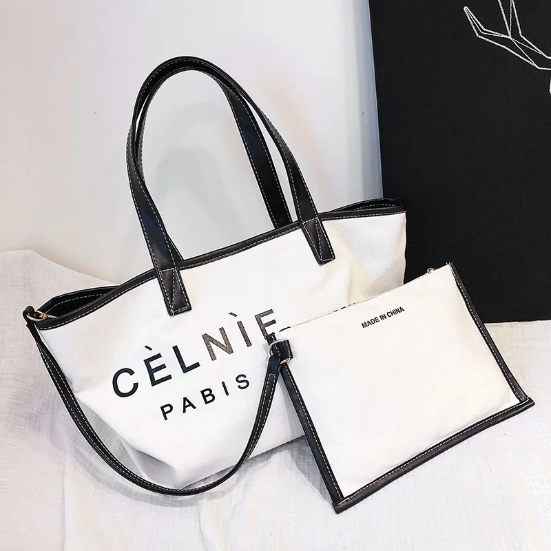 

Canvas bag Ms. 2018 New Korean literary bag White Tote Bag Joker Shoulder Bag Large Capacity Black Teen
