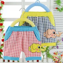 Шорты для маленьких мальчиков и девочек летние хлопковые Свободные Штаны для новорожденных детей проверил печати слоненок шорты детские Костюмы