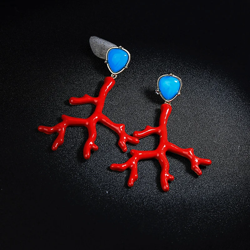 

Kiss Me Red Enamel Coral Resin Antlers Branch Drop Dangle Earring Women Acrylic Earrings For Female Gift Accessories