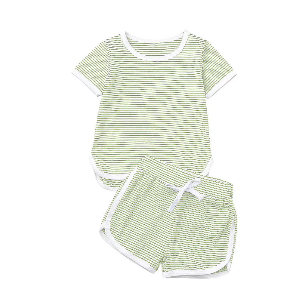 Одежда для маленьких мальчиков и девочек, топы в полоску с короткими рукавами, футболка и шорты, комплект одежды из 2 предметов для маленьких мальчиков и девочек, пижама, ночная рубашка - Цвет: green