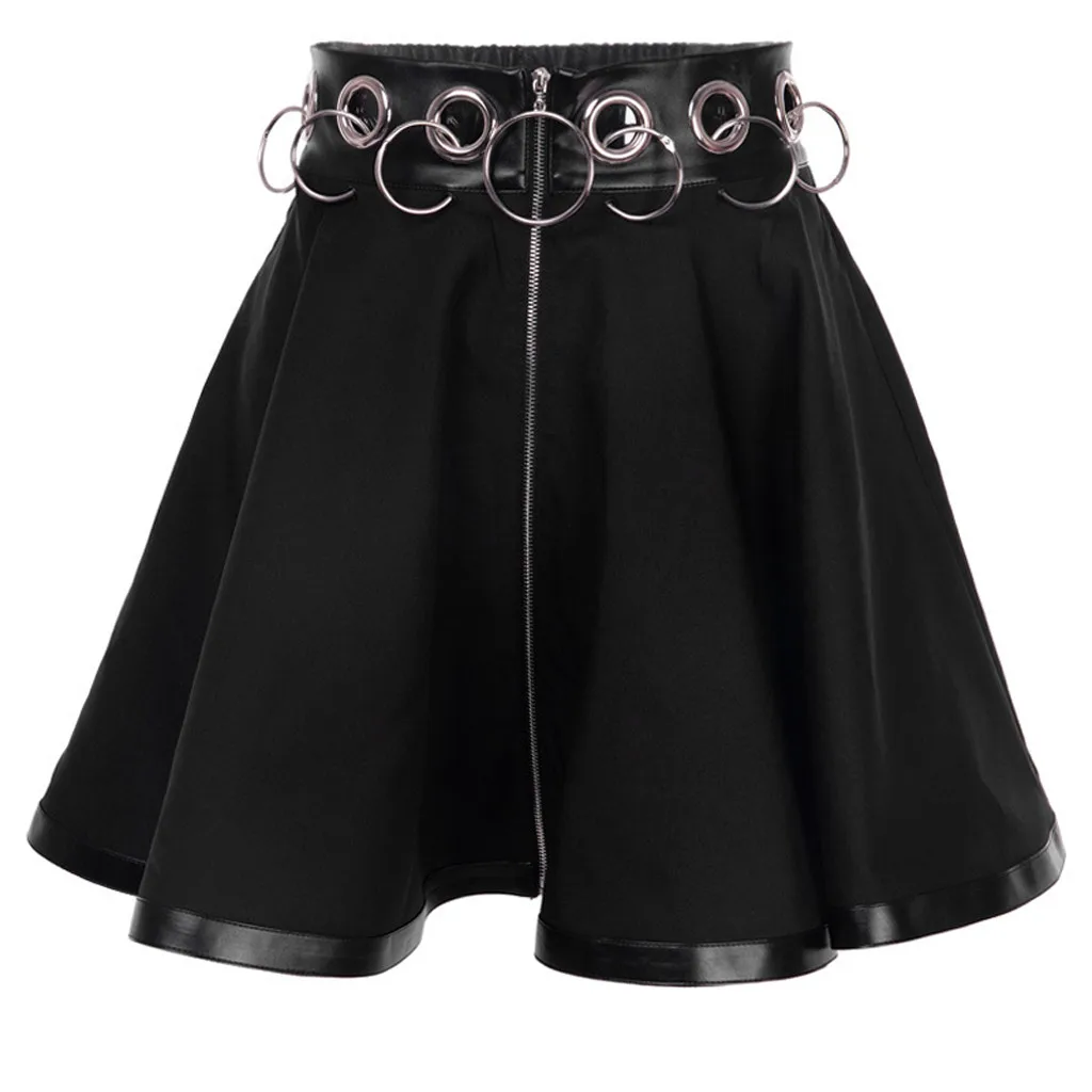 Womail юбка юбки летние женские вечерние готический, панк, черный молния Выдалбливают трапециевидной формы короткая мини-юбка S-L May24 - Цвет: Black