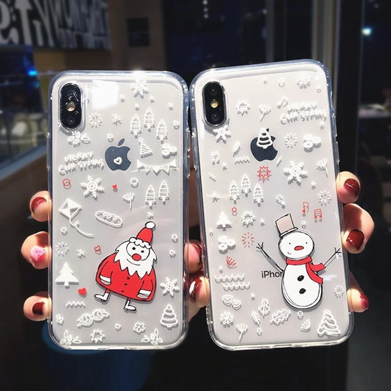 Christmas Tree Phone Case For iPhone 6 8 7 Plus Santa Claus Snowman Cases XS Max X XR 6S Soft Silicone Cover | Мобильные телефоны и