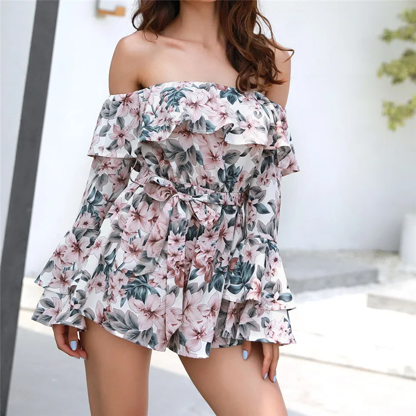 Fashion Girls Women Summer Ladies Casual Daily Playsuits Printing Long Sleeve Loose Beach Casual Jumpsuit Playsuits #4F12 (8)