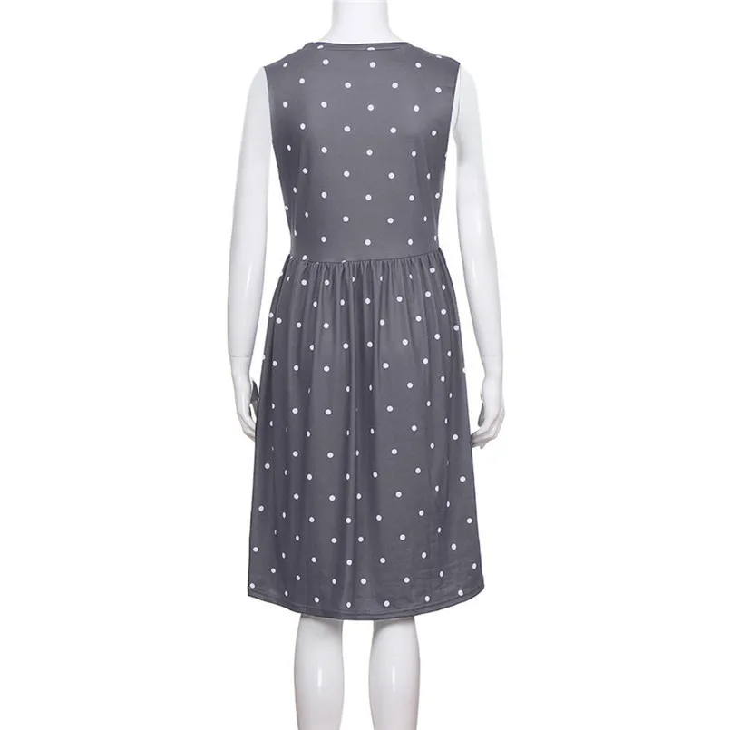  New Women Summer Fashion Pleated Polka Dot Pocket Loose Swing O-Neck Casual Midi Dress Elegant Lady Holiday Daily Dress #4R08 (22)