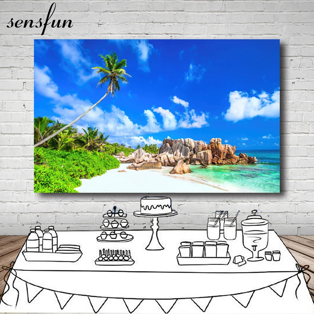 Sensfun летний океан пляж фон для фотостудии винил 7x5FT Небесно Голубой рок фоны фото