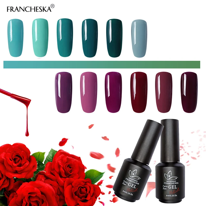 Francheska Гель-лак для ногтей Горячая Распродажа Зеленый Фиолетовый Серия oje nagels spulletjes полуперманентный замочить от длительного действия Гель-лак