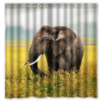 

Elephant Printed Bath Shower Curtains Waterproof Polyester Fabric Curtain For The Bathroom with 12 Hooks