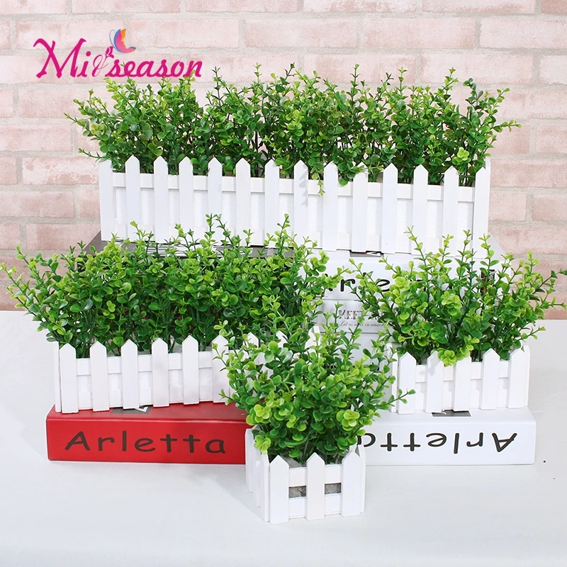 Miiseason 1 Bouquet Small Artificial Plants Grass Fake Floral Plastic Eucalyptus Flowers For Hotel Wedding Table Decor 7 Branch