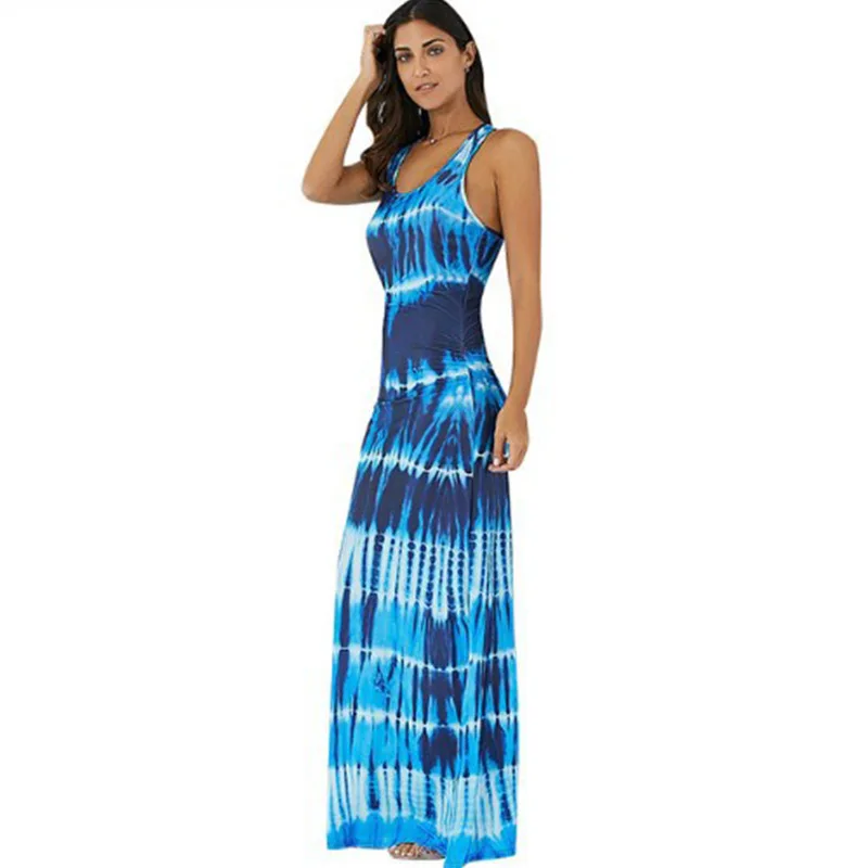 Women 2018 off-shoulder gradient Mix color print dress dress female Summer Bikinis Beach Cover Up Beach Dress