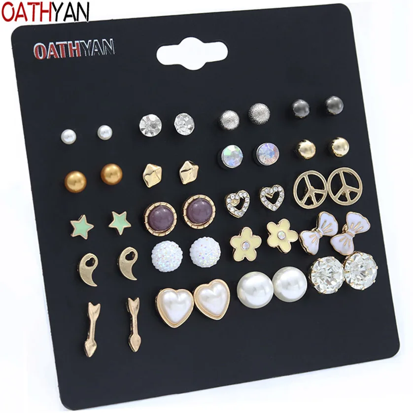 OATHYAN 20 пар/компл. Мода круглой формы в форме сердца серьги-гвоздики из искусственного жемчуга наборы для Для женщин эмаль с бантом и цветочным рисунком для девочек, серьги, ювелирные изделия для девушек