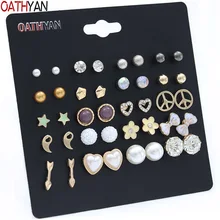 OATHYAN 20 пар/компл. Мода круглой формы в форме сердца серьги-гвоздики из искусственного жемчуга наборы для Для женщин эмаль с бантом и цветочным рисунком для девочек, серьги, ювелирные изделия для девушек