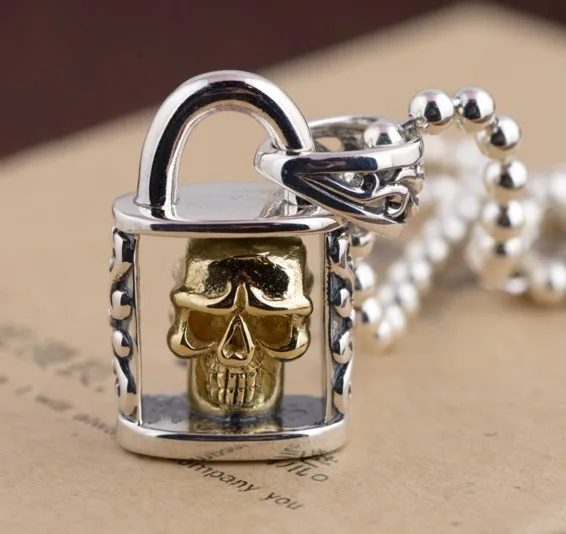 SKULL LOCK PENDANT NECKLACE 925 STERLING SILVERin Pendants from