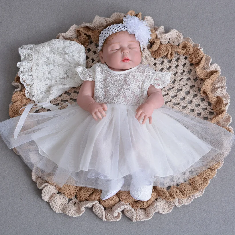 

3 Pieces Baby suit Toddler Girls Christening Lace Dresses + Hat + Hairband enfant Princess Wedding Birthday Baptism Dress