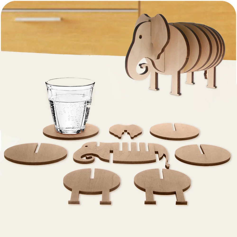 

8Pieces/Set Elephant Coffee Tea Coaster DIY Pin Wooden Handmade Animal Table Mat Creative Tableware Unique Gift Idea