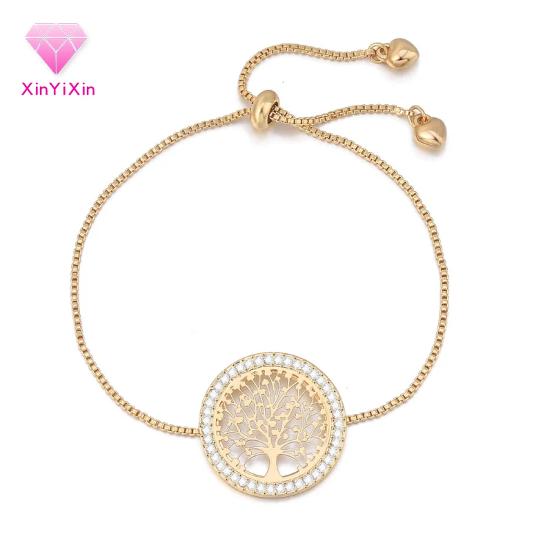 

Trendy Tree of Life Crystal Round Charm Bracelet Rose Gold Silver Women Bracelet Plant Tree Link Chain Jewelry Gift for Girls