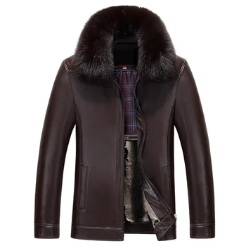 

KUYOMENS Square Collar Leather Jacket Men Autumn Leather Clothes Male Thick Leather Coat Business casual Coats jaqueta de couro