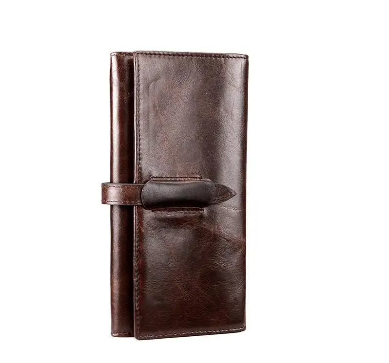 Высококачественный мужской кошелек из натуральной кожи, модный кофейный кошелек для кредитных карт, кошелек с масляной вощеной застежкой на молнии, мужской длинный кошелек