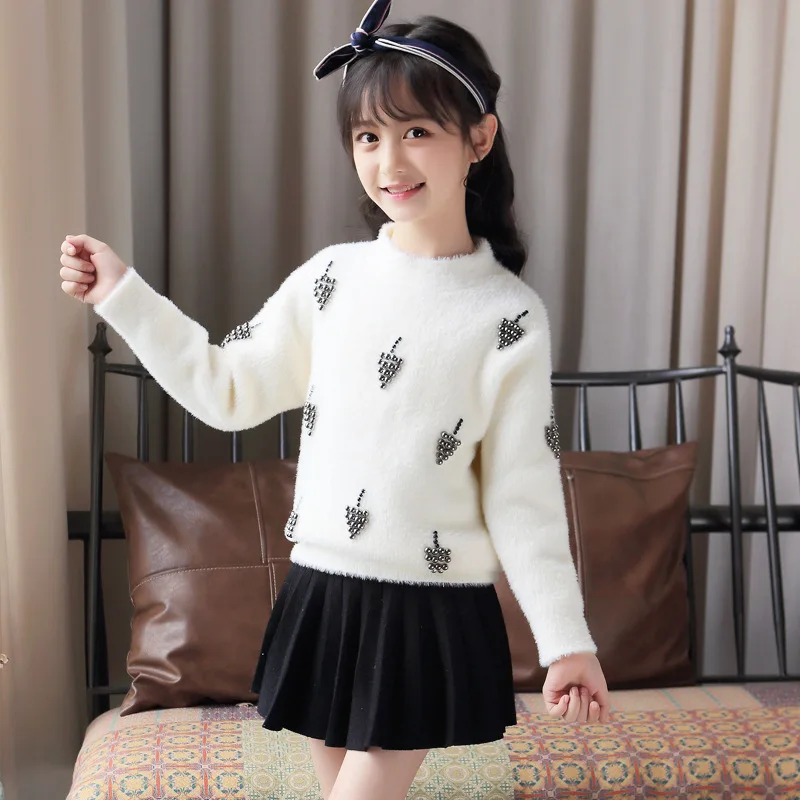 

Kids Girls Knitwear New 2018 Thickened Round Neck Pullover Autumn / Winter Children Clothing Korean Sweatershirt Sweaters CA076