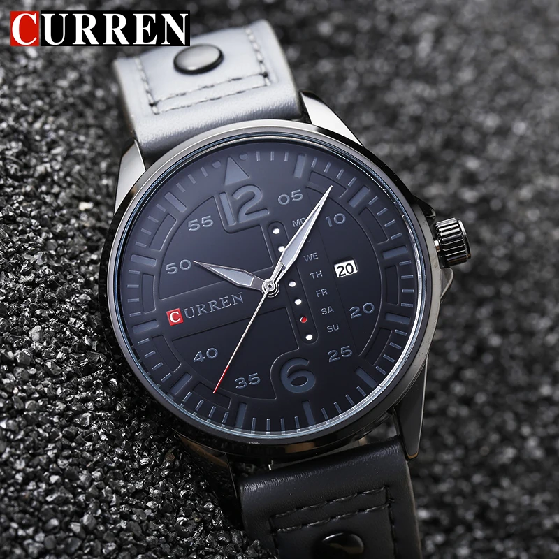 

CURREN Luxury Brand Mens Watches Military Sport Wristwatch Blue Leather Strap Date Clock Men Quartz Watch Relogio Masculino 8224
