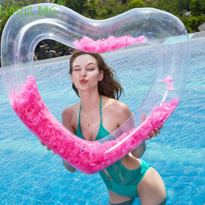 

70cm 90cm 120cm Environmental PVC Children's Adult Swimming Ring Love Transparent Feather Swimming Ring water park party E46
