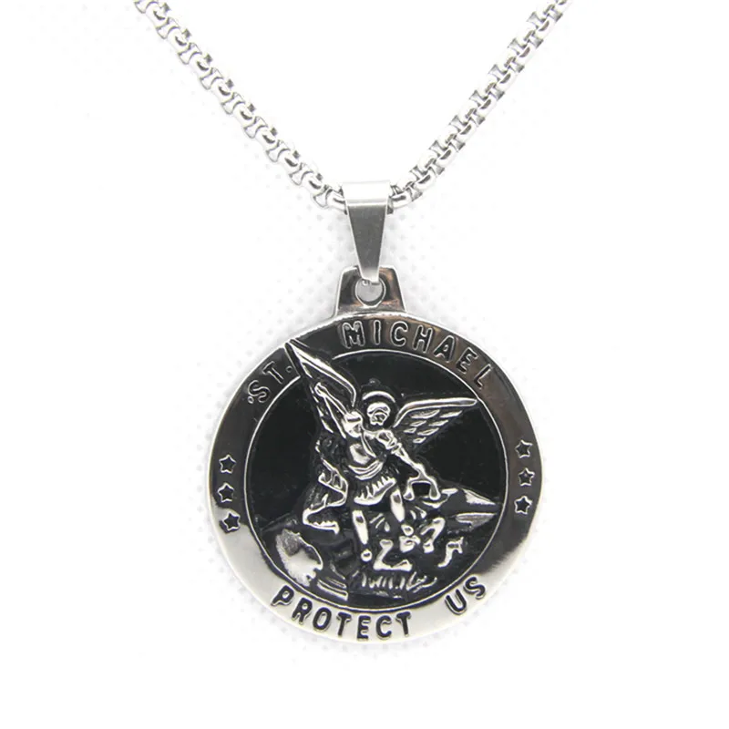 

Support Dropship Goden Silver SAINT MICHAEL PROTECT US Pendant 316L Stainless Steel Jewerly Cool SAINT MICHAEL Pendant