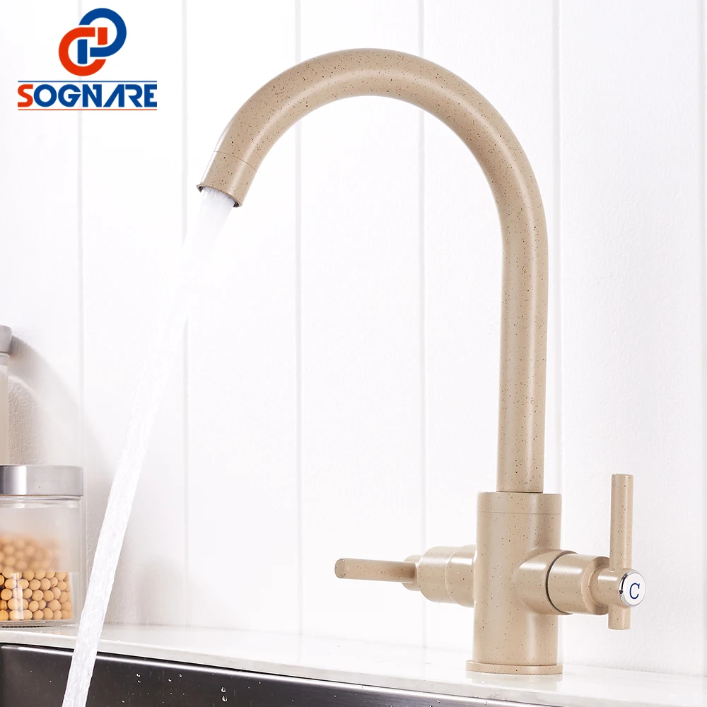 Sognare Marble Painting Kitchen Faucet Taps Brass Deck Mounted