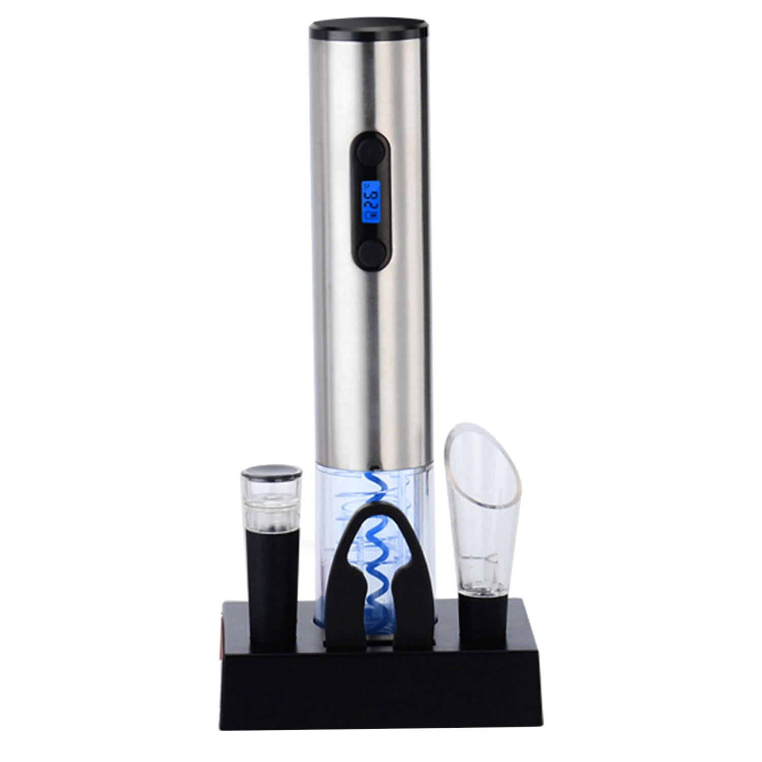 

Electric Corkscrew Electric Stainless Steel Wine Bottle Opener With Charging Stand Lcd Battery Indicator, Silver (Eu Plug)