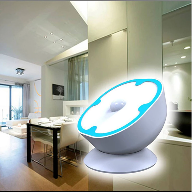 

USB Charging LED Motion Sensor Night Light 360 Degree Rotating Bathroom Wall Cabinet Table Lamp WWO66