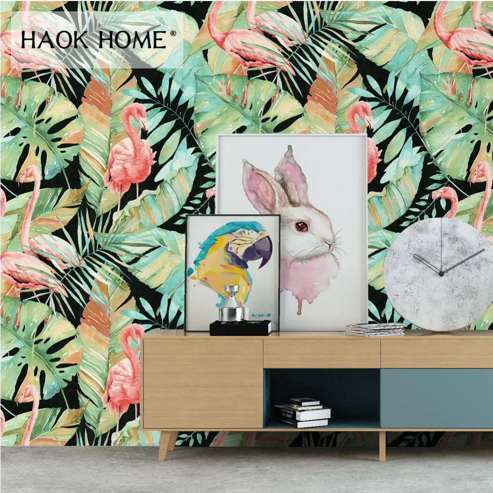 HaokHome Винтаж Фламинго обои Средиземное море Contac tGreen/красный бумажные Гостиная