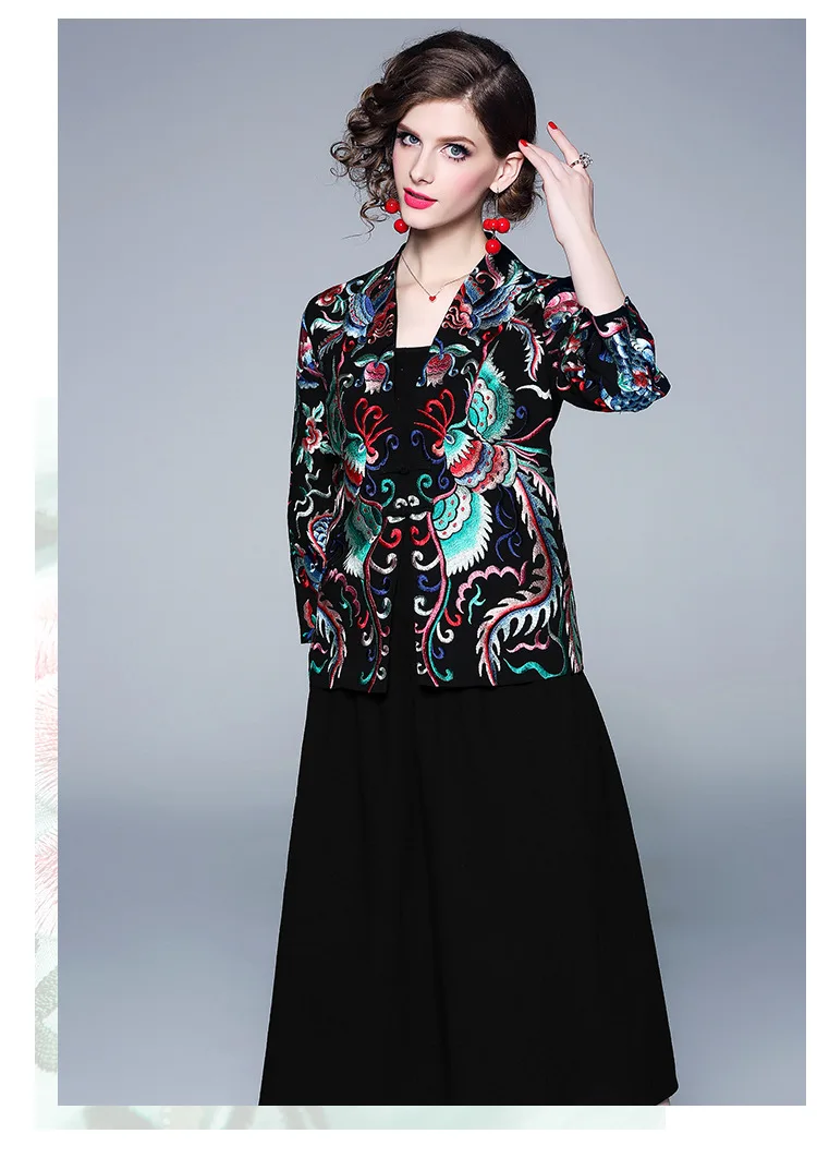

Spring new original design Chinese style retro art totem full Embroidered jacket outerwear+skirt two-pieces set for women