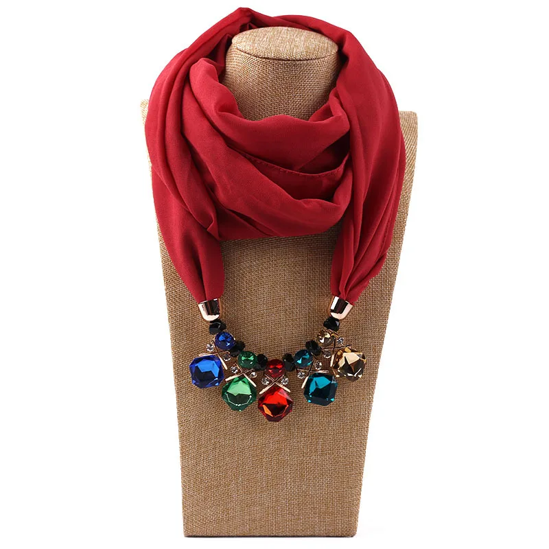 

DANIELS Jewelry Pendants Necklaces Scarf Solid Chiffon Hijab Beads Jewelry Circular Pendant Scarf Women Decorative Neckerchief