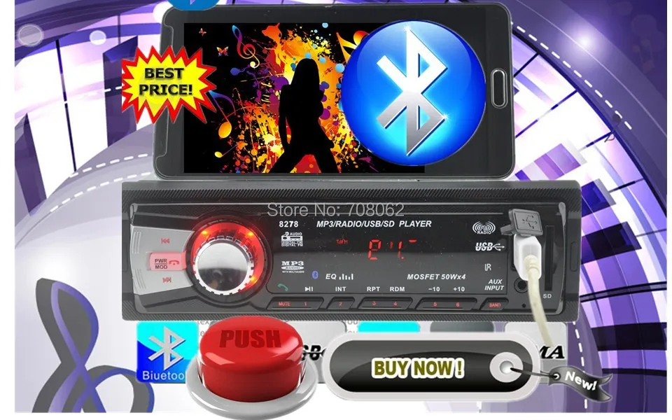 12V автомобиль радио bluetooth автомобиля Радио стерео проигрыватель Bluetooth телефона AUX-IN MP3 FM/USB/1 Din/Дистанционное Управление для iPhone/samsung