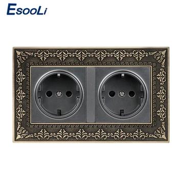 

Esooli 16A Double EU Standard Power Socket 4D Embossing Retro Zinc Alloy Panel Wall Power Socket AC 110~250V Gold Colorful