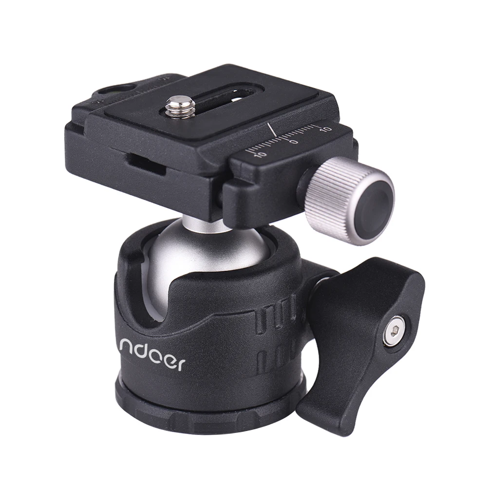 Andoer Mini Tabletop Ball Head Video Tripod Ballhead Mount with Quick Release Plate and Bubble for Canon Nikon Sony DSLR Camera