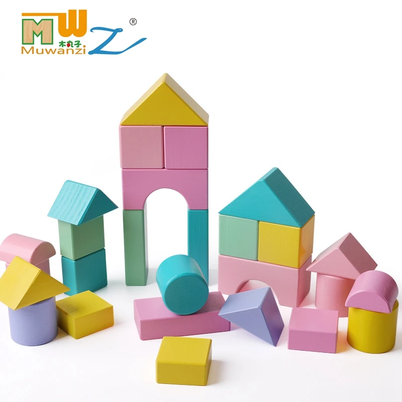 

Kids Toys Wooden Toys 28pcs Geometric Shapes Cognition Assembled Wooden Building Blocks Early Educational Toys For Children Gift