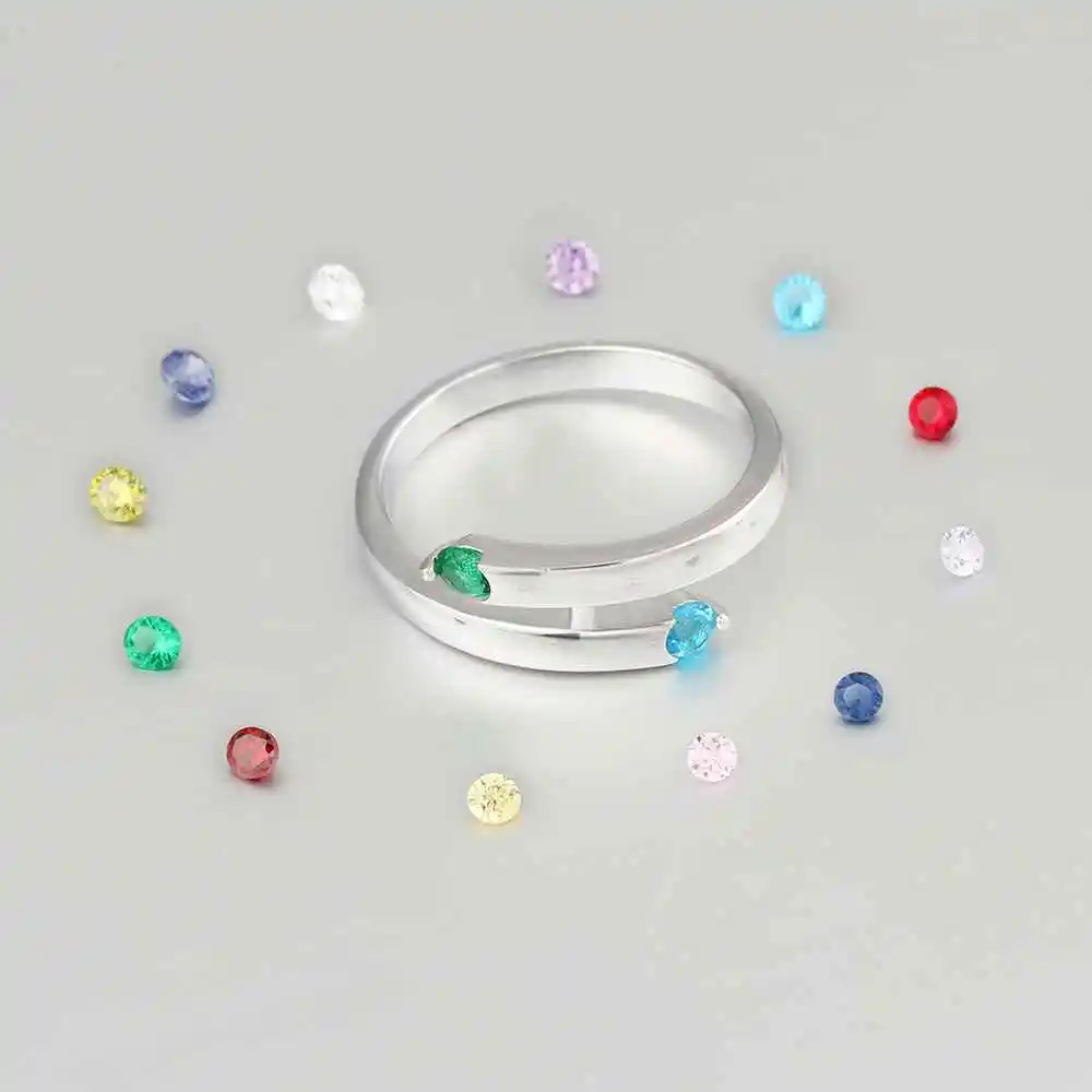 Personalized Gift Custom Engrave 2 Names & Birthstone Promise Ring 925 Sterling Silver Anniversary Jewelry (JewelOra RI103272)