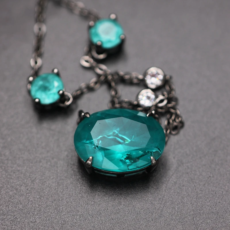 Ожерелье с кулоном в виде зеленой капли воды для женщин, цепочка с кубическим цирконием, ожерелье с кристаллом, стеклянным камнем, модные свадебные ювелирные изделия