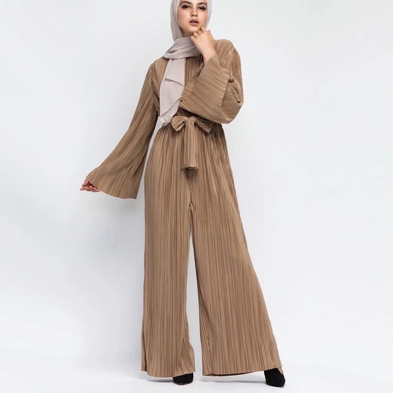 

Plus Size Abaya African Kimonos Musulmane Dubai Turkish Maxi Bodysuit Pleated Wide Leg Rompers Womens Jumpsuit Pantalon Femme