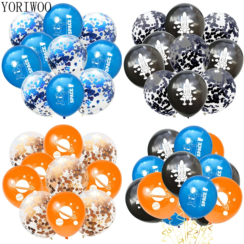 

YORIWOO 15pcs Outer Space Balloon Confetti Astronaut Latex Balloon Air Happy Birthday Cake Topper Baby Shower Party Decoration