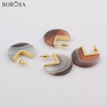 

BOROSA Jewelry 5Pairs Gild Natural Onyx Agates Stud Earrings Persian Gulf Agates Slice Earrings Factory Outlet Jewelry ZG0420