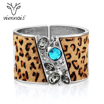 

Viennois Silver Color Leopard Wide Bangle For Women Female Crystal Bracelets & Bangles Mixed Color Fashion Jewelry