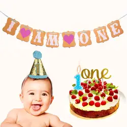 Лидер продаж, детский баннер для первого дня рождения, 1 год, 1 день рождения, украшение для вечеринки, для мальчиков и девочек, «Я один»